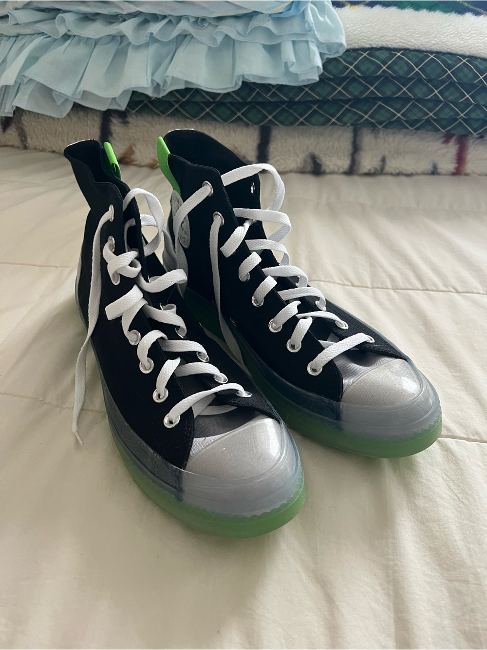 Converse Black High-Top Sneakers with Green Sole